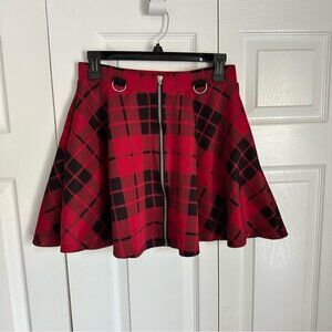 Hot Topic Skirt Womens Medium Plaid Zip Front D-Ring Skater Grunge Goth Punk
